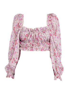 Sabina Musayev Cream Floral Smocked Cottagecore Crop Top Size M Maelys Top